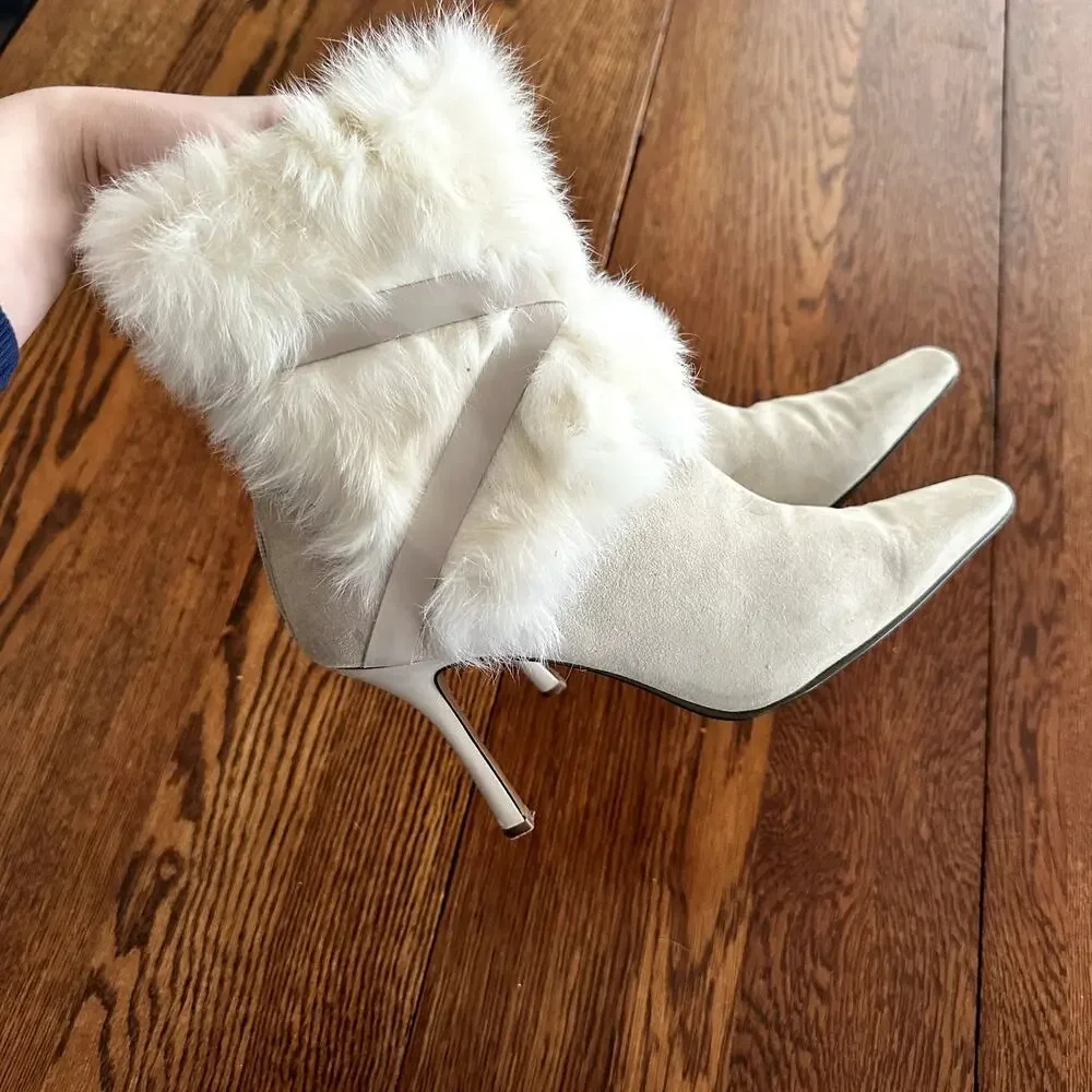 Nine West Rabbit Fur Suede Boot Sz 8.5 - Picture 4 of 10